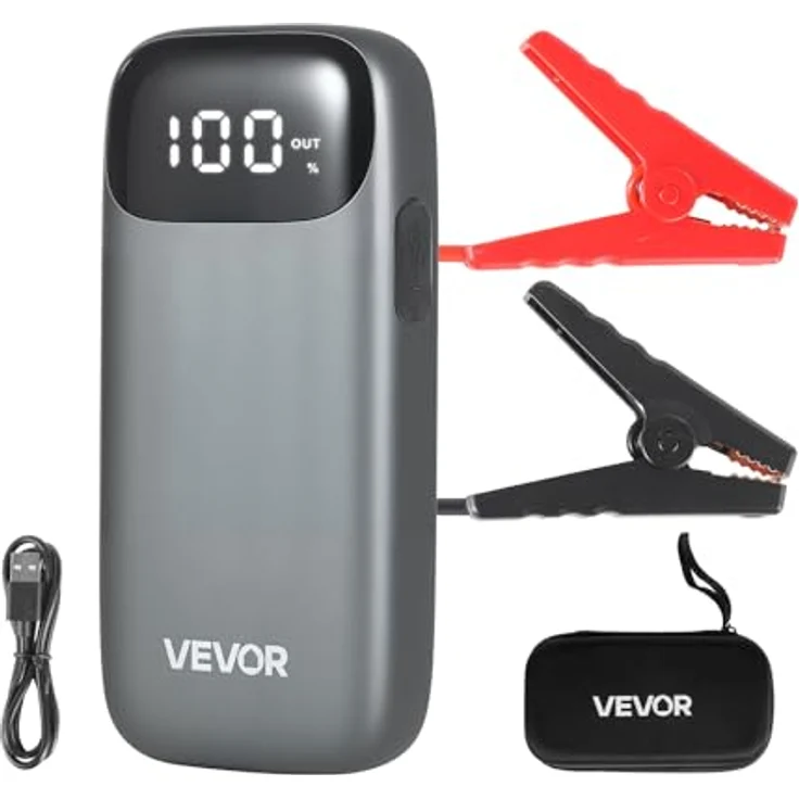 VEVOR Starthilfe Powerbank, 6000A Autobatterie Booster mit LED-Taschenlampe, 26.800 mAh, für 10L Motoren, kompakt und sicherheitsgeschützt – Bild 1