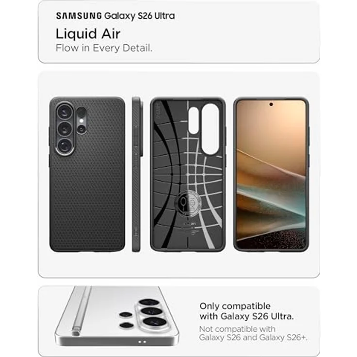 Spigen Liquid Air Hülle für Samsung Galaxy S26 Ultra, stoßdämpfender TPU-Schutz, Anti-Rutsch Design – Schwarz – Bild 2