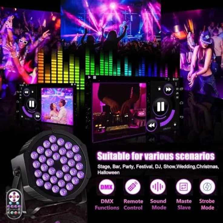 KRIDERISH 72W UV Schwarzlicht, 36 LED DMX512 mit Fernbedienung, 4 Stück für Party, Bar, Bühne, Weihnachten, Halloween, Hochzeit – Bild 2