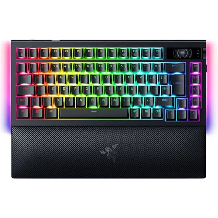 Razer BlackWidow V4 Pro 75% - Kabellose Hot-Swap-Gaming-Tastatur - OLED-Display (Befehlsrad, 4K Hz & Bluetooth-Konnektivität, magnetische Handballenauflage) ISO US-Layout | Schwarz – Bild 1