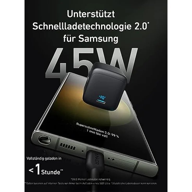 Anker 313 Charger, 45W USB C Ladegerät, Ace abnehmbares PPS Ladegerät unterstützt ultraschnelles Laden 2.0 für Samsung Galaxy S22/S23 Ultra/S22+, Note 10/+/ 20/S20 (Kabel Nicht enthalten) – Bild 2