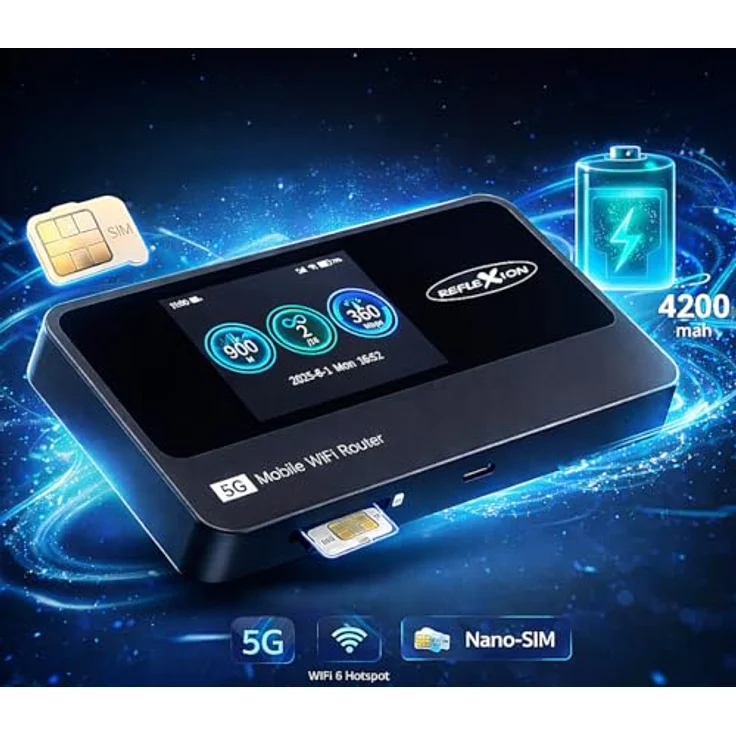 Reflexion 5GCONNECT WLAN Router, mobiler Hotspot mit 4200mAh Akku, WiFi 6, 2,4 Zoll Display, Nano-SIM, bis 16 Geräte, USB-C Anschluss – Bild 8