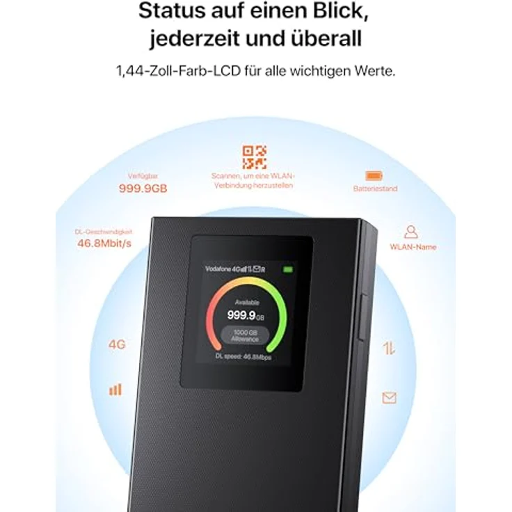 Tenda MF6 Mobiler WLAN Router, Wi-Fi 6 Hotspot mit 2100mAh Akku, LCD-Anzeige, USB-C, kompatibel mit Nano-SIM, Plug & Play – Bild 3