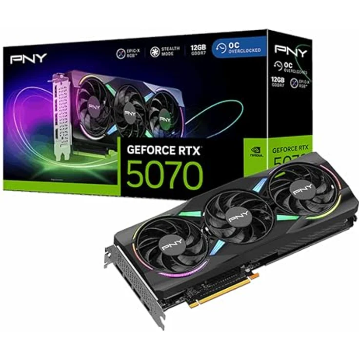 PNY GeForce RTX 5070 ARGB Übertaktet Triple Fan 12GB GDDR7 Reflex 2 RTX AI DLSS4 Next-Gen-Grafikkarte – Bild 2