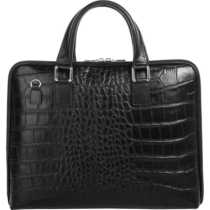 Cluty Aktentasche, echt Leder, Made in Italy, Croco-Prägung, schwarz