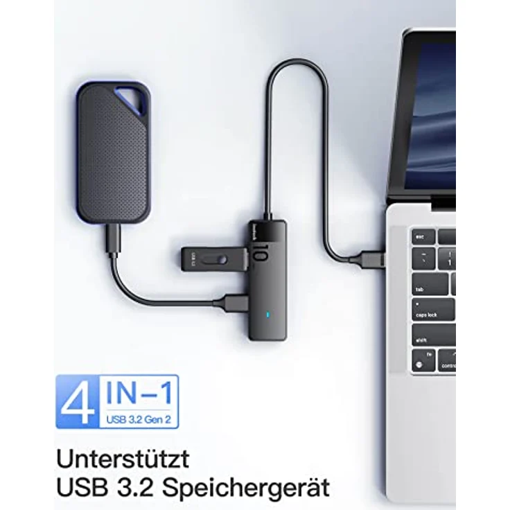 Inateck USB Hub 3.2 Gen 2, USB Verteiler mit 4-Port USB-A-Anschlüssen, 50cm Kable, kompatibel mit Windows 7/8/10/11, Mac OS，Linux – Bild 4