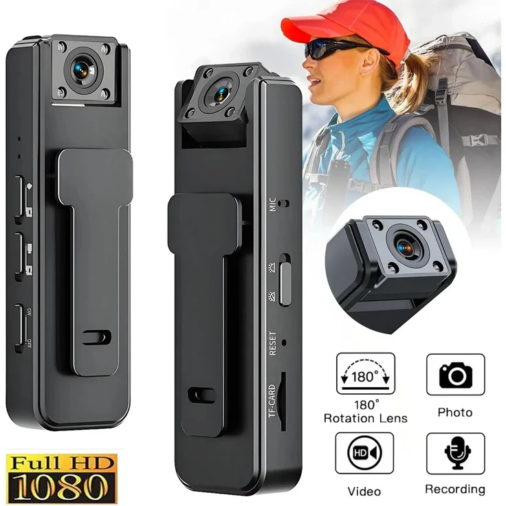 ieGeek Mini 1080P HD Körperkamera, tragbare Camcorder mit Nachtsicht und 180° drehbarem Objektiv, ideal für Outdoor-Aktivitäten