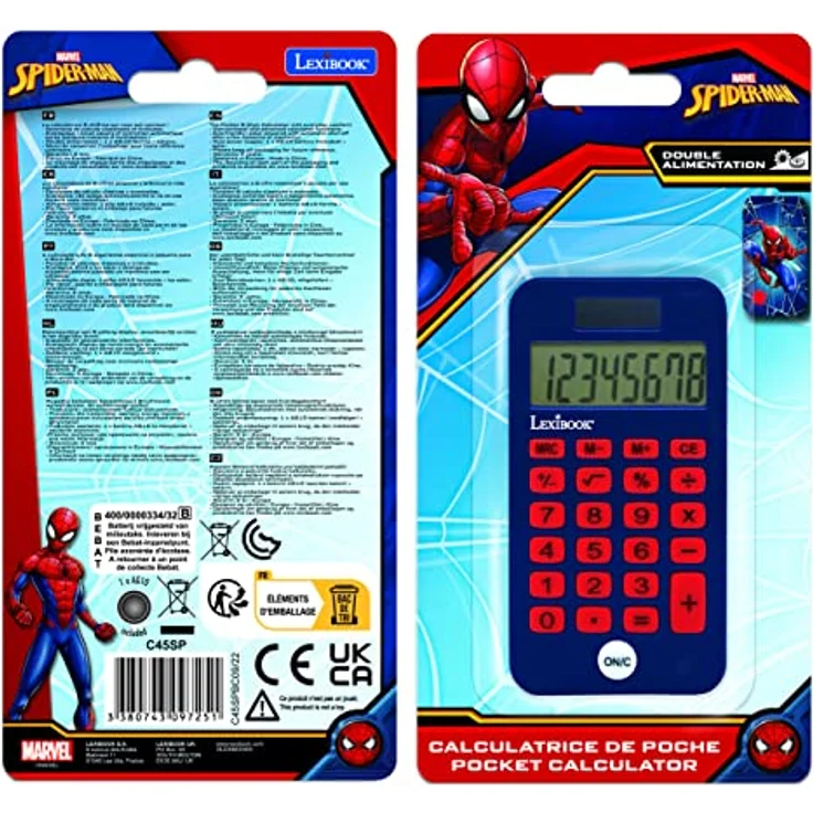 Lexibook Marvel Spider-Man Taschenrechner, 8-stellig, klassische und erweiterte Funktionen, Solarbetrieb, schützende Hartschale, blau/rot, C45SP – Bild 3