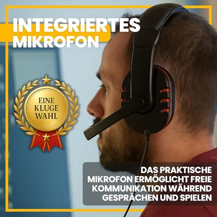 Retoo Gaming Headset, kabelgebundenes Kopf- und Mikrofon-Set für PS4, PS5, PC, Xbox, Schwarz-Rot, ergonomisches Design, hohe Klangqualität – Bild 3