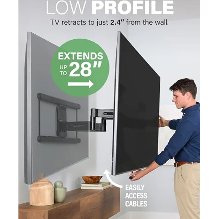 SANUS Höhenverstellbare, vollbewegliche TV-Wandhalterung für 42 bis 90 Zoll Fernseher, 10,2 cm Höhenverstellung, 98° drehbar, 3-Schritt-Installation – Bild 4