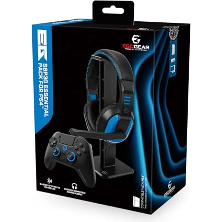 Egogear SBP30 Essential Pack, Gaming Controller mit kabelloser Bluetooth-Verbindung, ergonomischem Design und Headset, Blau, Schwarz – Bild 2