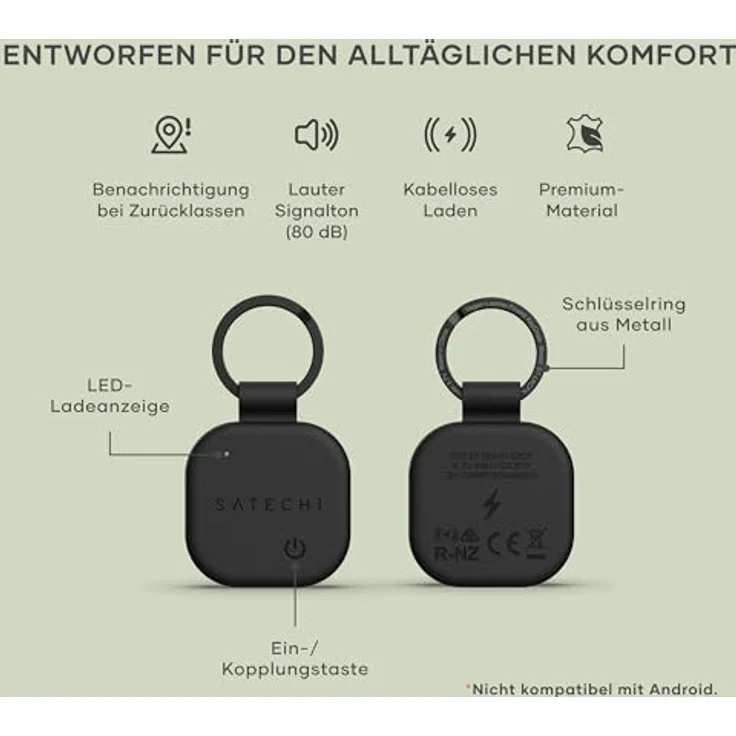 SATECHI FindAll Schlüsselanhänger mit Find My, kabelloser Ortung, Trennungsalarm, lauter Signalton, IP66 wasserdicht – Schwarz – Bild 2