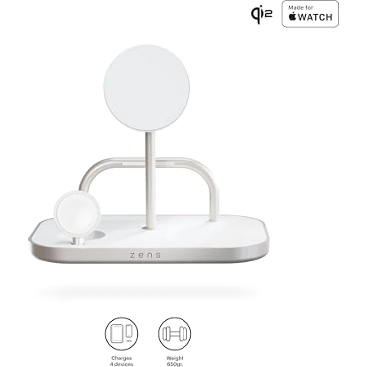 OtterBox Zens 4-in-1 Wireless Charger, MagSafe und Qi2-kompatibles Ladegerät mit 15 W, inkl. 65-W-Netzadapter und 1,5 m Kabel, Weiß – Bild 4