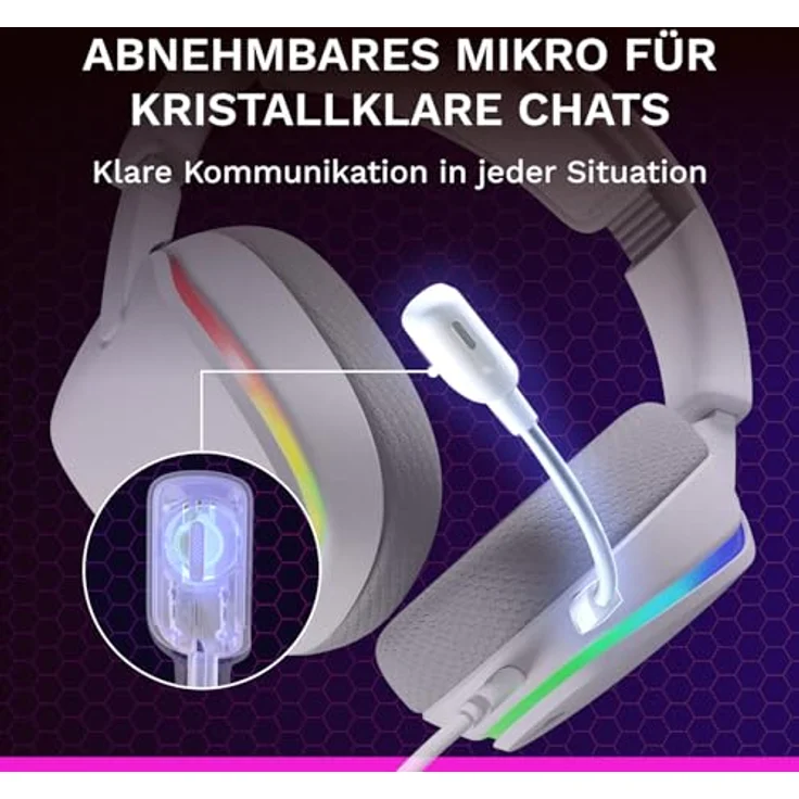 GLORIOUS GHS Eternal RGB, Stereo-RGB-Gaming-Headset für PC, PS5, PS4, Switch, abnehmbares Mikrofon, USB-C, langlebig, ganztägiger Weiß – Bild 4