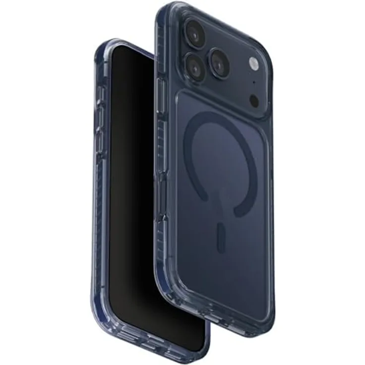 UNIQ Combat iPhone 17 Pro Max Hülle, transparente/marineblaue Handyhülle mit ShockSorb Rugged Protection und Magnetring