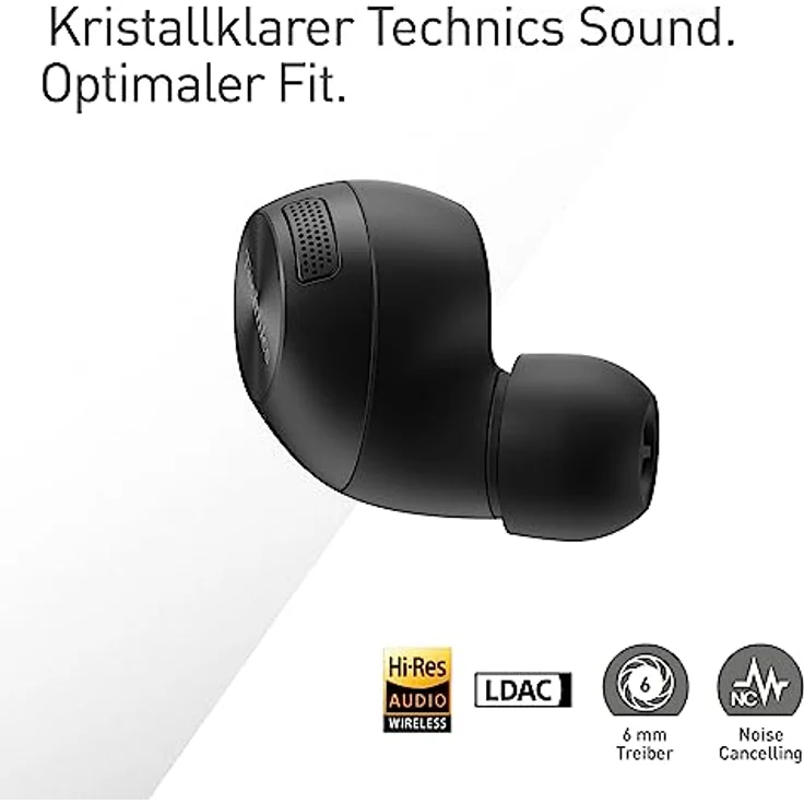 Technics EAH-AZ40M2EK kabellose Ohrhörer mit Noise Cancelling, Multipoint Bluetooth, bequemer In-Ear-Kopfhörer mit integriertem Mikrofon, anpassbare Passform, bis zu 5,5 Stunden Wiedergabe, Schwarz – Bild 3