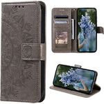 CoverKingz Handytasche kompatibel mit Samsung Galaxy S23 Ultra - Handy Case mit Kartenfach Handyhülle - Flipcase klappbar Motiv Mandala Grau