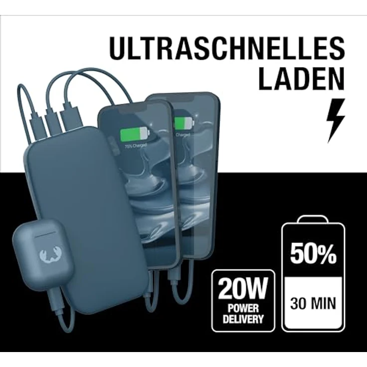 Fresh 'n Rebel 24000mAh Powerbank (USB-C in & Out), 20W Ultra Fast Charge, 6 Premium-Sicherheitsfunktionen, bis zu 8 Handy-Ladungen, Externer Akku mit 4 Power-Anzeigeleuchten (Dive Blue) – Bild 2