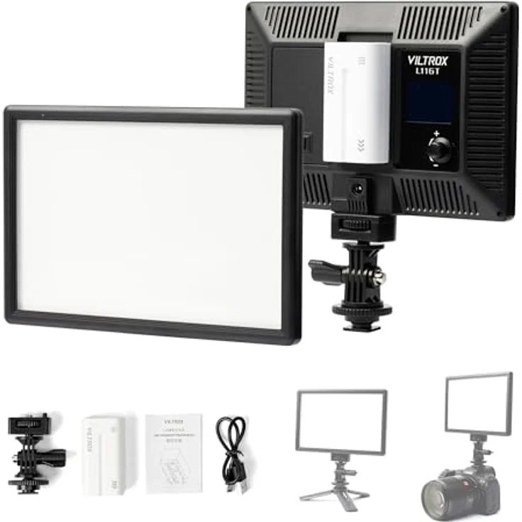 VILTROX L116T Dimmbar LED-Videoleuchte 3300K-5600k Farbtemperatur Studioleuchte Fotoleuchte für DSLR Kameras und Videokameras (ohne Batterie) – Bild 2