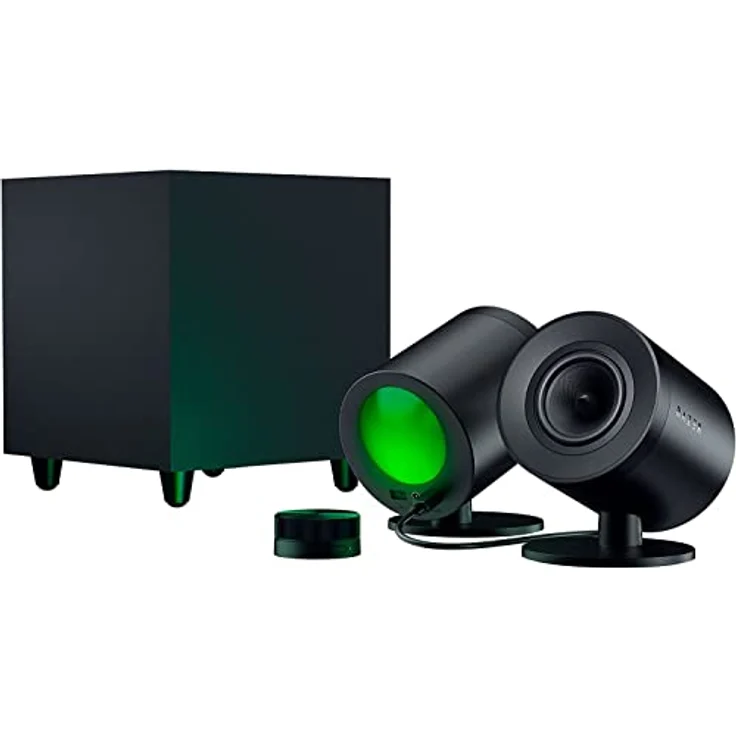 Razer Nommo V2 Pro - Full-Range-2.1-Gaming-Lautsprecher für PC mit kabellosem Subwoofer (3-Zoll-Full-Range-Treiber mit Aluminium-Phase-Plugs, Nach Unten Abstrahlender Subwoofer) Schwarz – Bild 1