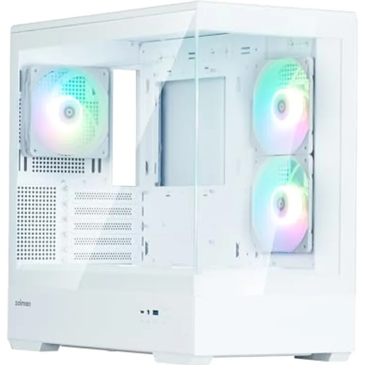 Zalman P30 V2 PC-Gehäuse, Mini-Tower mATX mit RGB-Beleuchtung und Tempered Glass – weiß, Platz für bis zu 9 Lüfter und 360 mm Radiatoren
