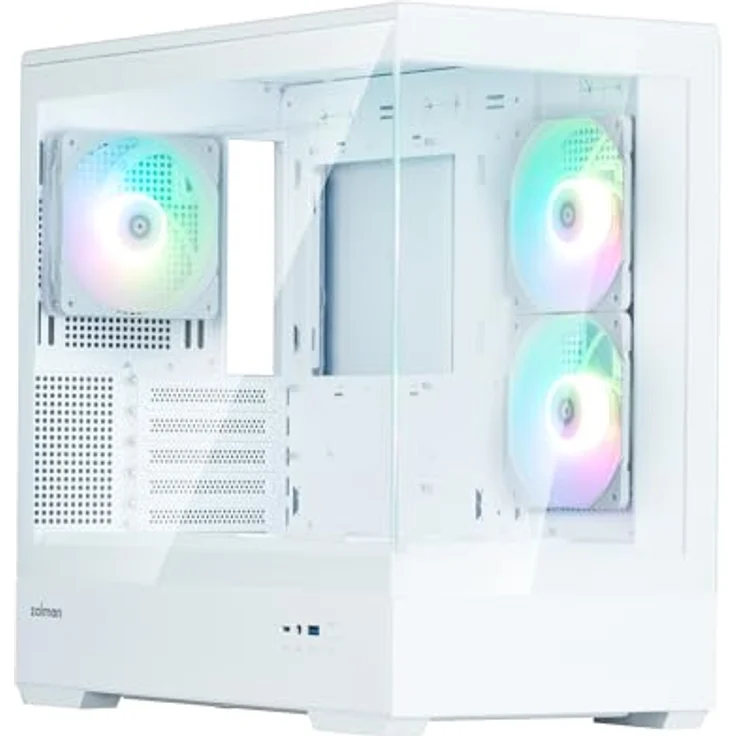 Zalman P30 V2 PC-Gehäuse, Mini-Tower mATX mit RGB-Beleuchtung und Tempered Glass – weiß, Platz für bis zu 9 Lüfter und 360 mm Radiatoren – Bild 1