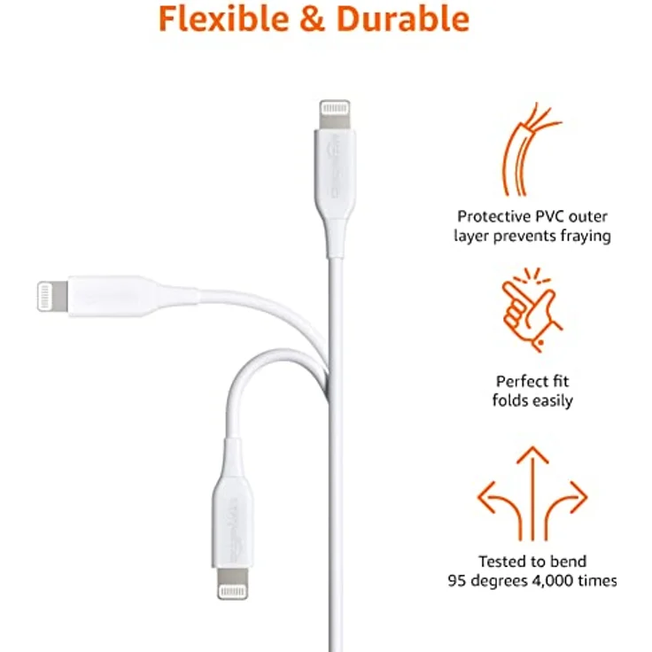 AmazonBasics – Verbindungskabel Lightning auf USB-A, MFi-zertifiziertes Ladekabel für iPhone, weiß, 91,2 cm, 2 Stück – Bild 5