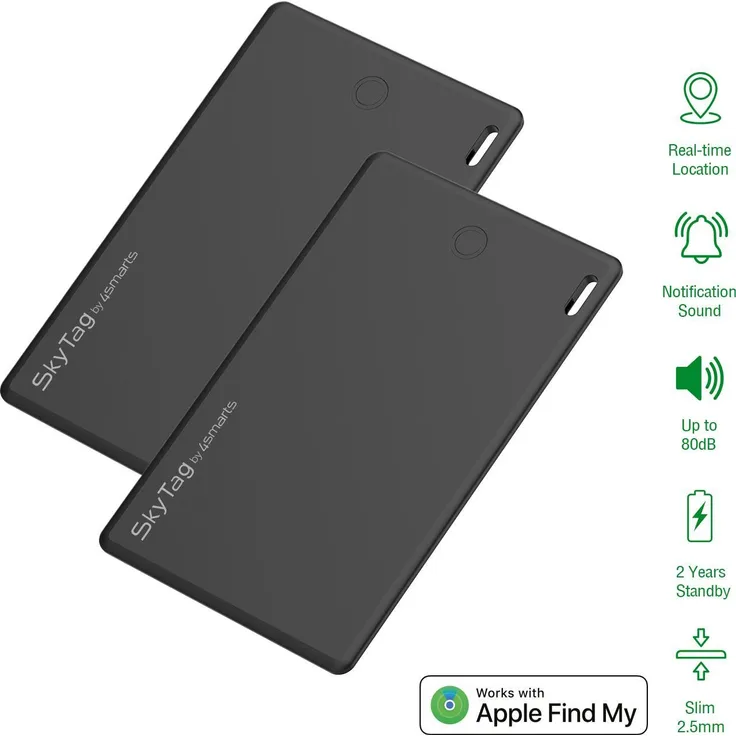 4smarts SkyTag Wallet 2er Set, GPS-Tracker für Geldbeutel, kompatibel mit Mac OS, iOS, iPadOS, Schwarz