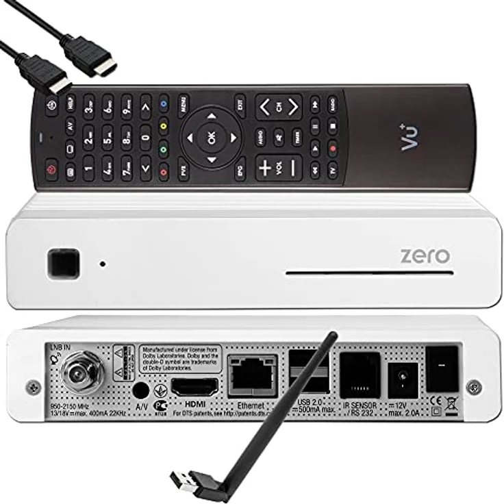VU+ Zero HW Version 2, DVB-S2 Full-HD Sat Tuner E2 Linux Receiver mit Aufnahmefunktion, YouTube, Kartenleser, Media Player, weiß, inkl. EasyMouse HDMI-Kabel & 150 Mbits WiFi Stick – Bild 1