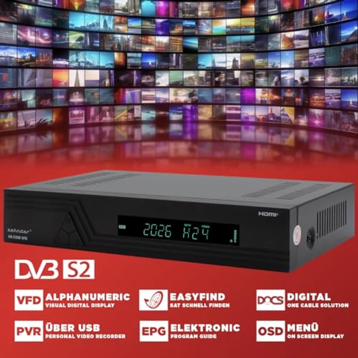 Zehnder HX 2300 VFD, Digital Sat-Receiver mit PVR Aufnahmefunktion, HD fähig, Full HD, alphanumerisches Display, Unicable-Unterstützung, HDMI & SCART Anschluss – Bild 4