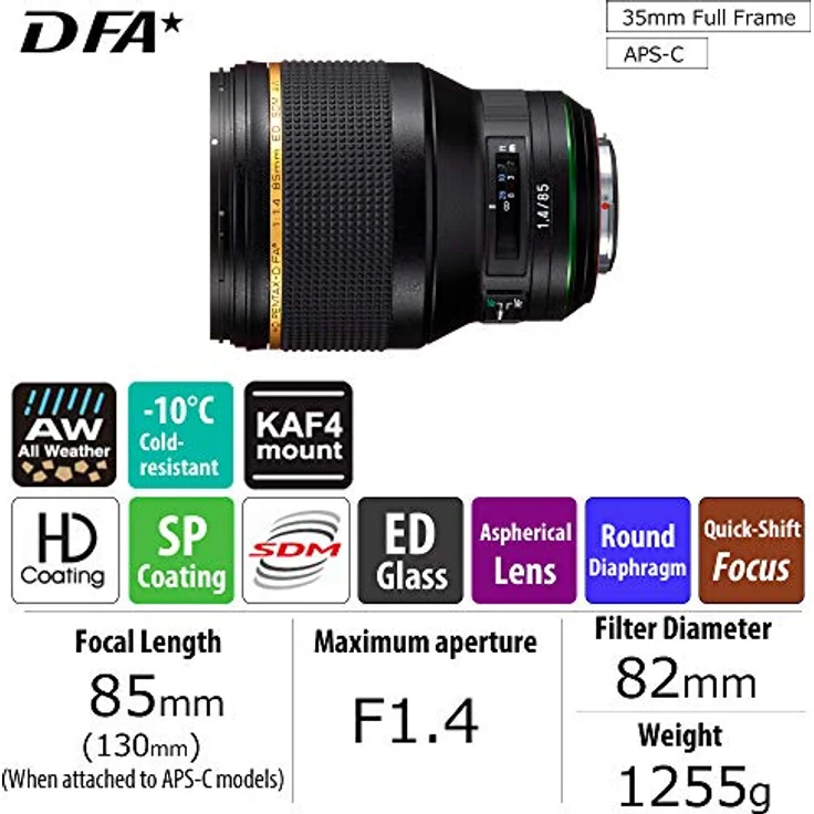 HD PENTAX-D FA85mm F1.4 ED SDM Premium Porträtbrennweite, Neue Generation von Objektiven der Star-Serie, neueste Pentax Objektiv-Vergütungstechnologie, für besonders scharfe und kontrastreiche Fotos - Preisvergleich – Bild 2