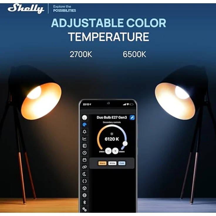 Shelly Duo Bulb E27 Gen3, WLAN Smart LED Glühbirne, 9W, 800lm, dimmbar, Farbtemperatur 2700K-6500K, Nachtmodus, Verbrauchsmessung, Sprachsteuerung, kein Hub erforderlich – Bild 4