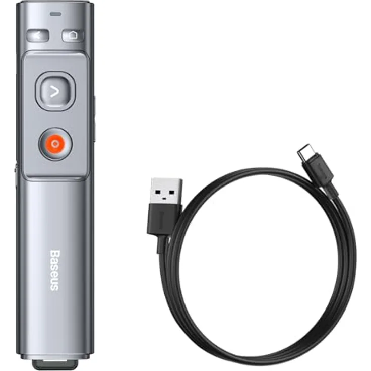 Baseus Presenter Orange Dot, kabelloser RF2.4Ghz Presenter mit Laserpointer und USB-Empfänger, ergonomisches Design