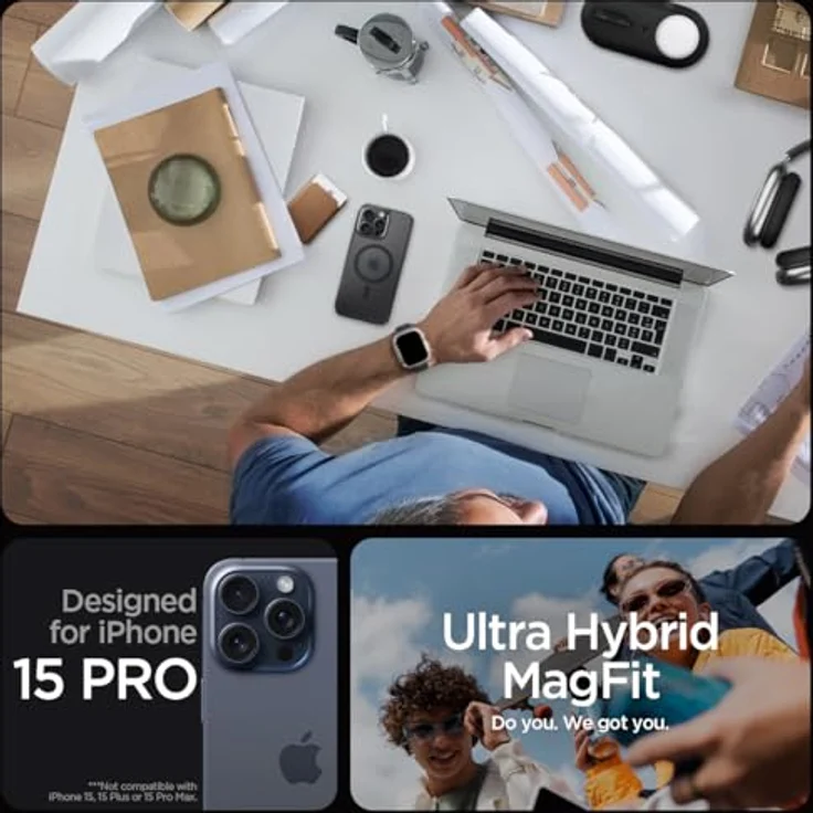 Spigen für iPhone 15 Pro Ultra Hybrid Frost MagFit Hülle [Anti-Yellowing] Case Handyhülle Transparent Dünn Slim Kompatibel mit MagSafe -Schwarz – Bild 2