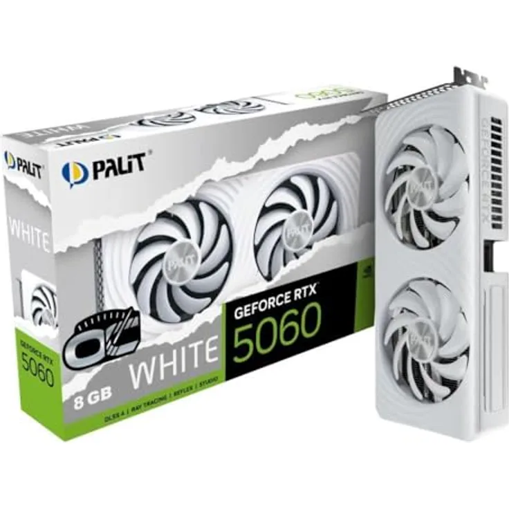 Palit RTX5060 WHITE OC, Grafikkarte mit 8 GB GDDR7 und aktiver Kühlung, 8K-gamingfähig