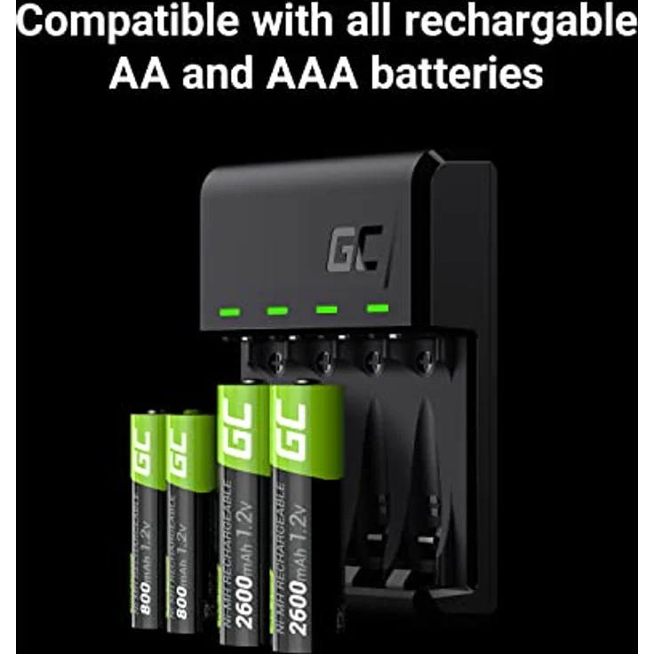 Green Cell VitalCharger Ladegerät mit 2x 2000mAh + 2x 800mAh Ni-MH AA/AAA, 4-Kanal-System, Micro USB-C, LED-Signalisierung – Bild 4