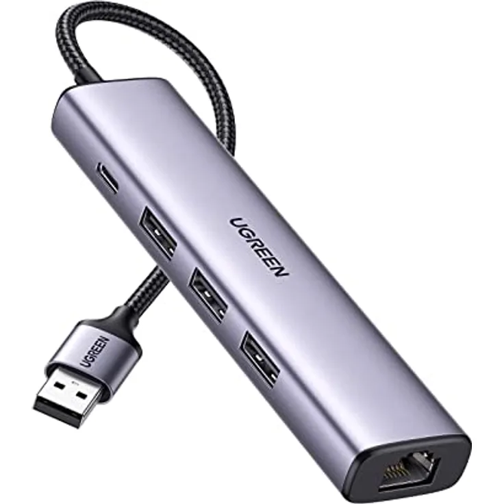 UGREEN CM475 Multifunction HUB, USB 3.0 mit 3 x USB 3.0 Ports, 1x Ethernet RJ-45, USB-C PD, Aluminiumlegierung, grau