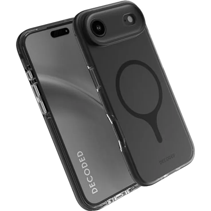 Decoded Transparent Clear Case für iPhone 17 Air, 100% recyceltes Material, Anti-Vergilbung, MagSafe-kompatibel, 4 Meter DropTec Schutz, Kratzfest, Frosted Schwarz