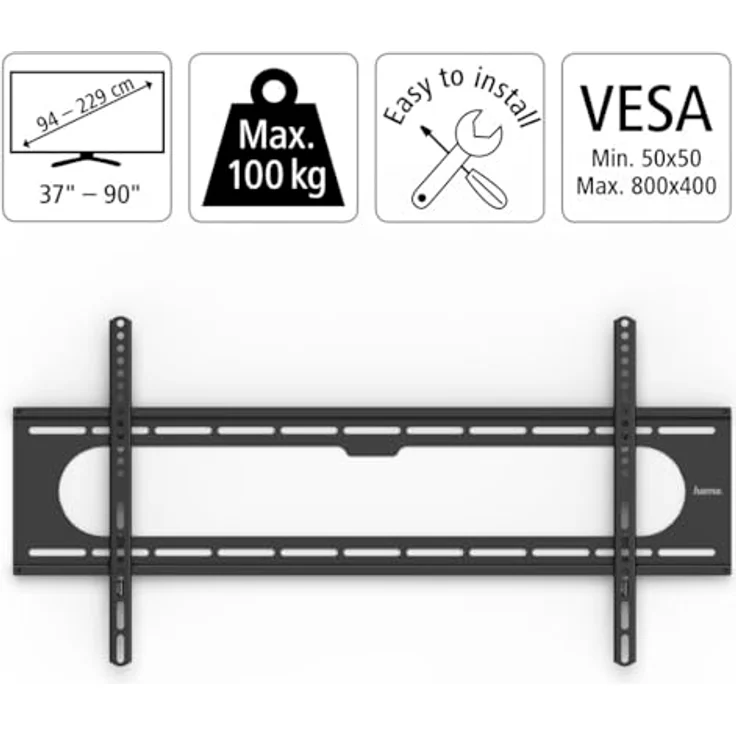 TV-Wandhalterung, starr, 229 cm (90") bis 100 kg, Wandabstand 2,6 cm – Bild 2