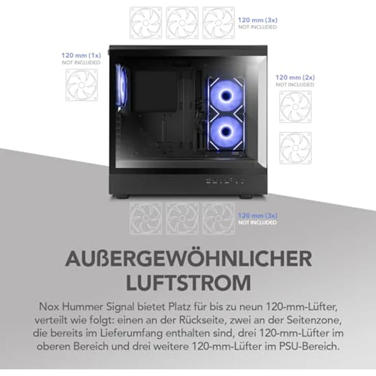 NOX Semitorre Hummer Signal ARGB Midi Tower PC-Gehäuse, gehärtetes Glas, schwarz, AT/MTX Unterstützung, RGB-Beleuchtung, verbessertes Kabelmanagement – Bild 7