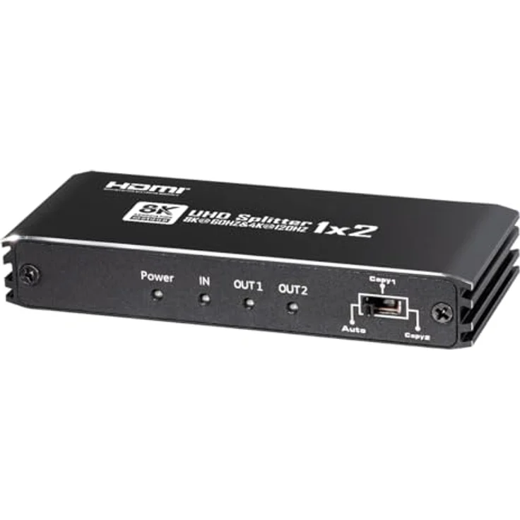 MAXTRACK 8K HDMI Splitter CS26-2L, 1in2out, mit EDID-Verwaltung, 8K@60Hz, 4K@120Hz, HDR10+, Dolby TrueHD, Plug & Play für 2 Monitore oder Fernseher – Bild 1