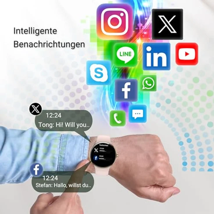 XINJI SmartWatch N2, Bluetooth, AMOLED Touchpanel, Puls-/HRV-/Blutsauerstoff-Messung, Schlafmonitor, 128MB Musikspeicher, Kalorien-/Schrittzähler, 3ATM wasserdicht, gold – Bild 5