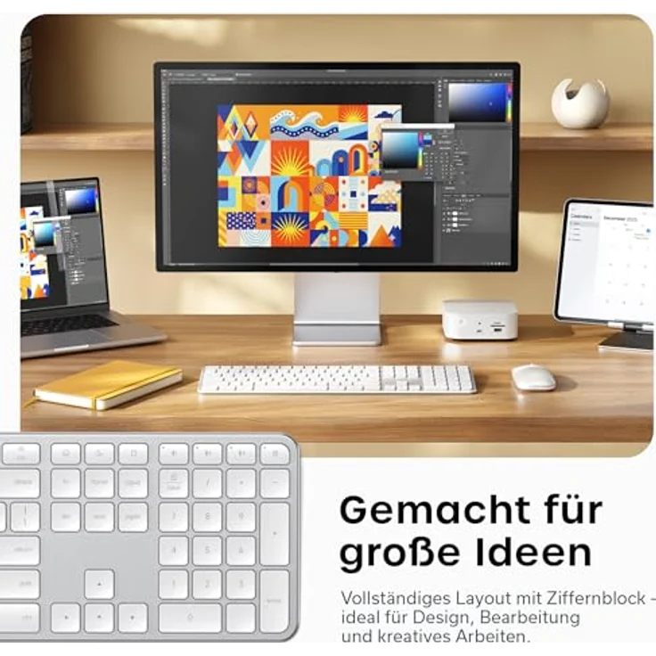 Satechi Slim EX3 Kabellose Tastatur, Kompakte Bluetooth-Tastatur mit Full-Size-Layout, Numpad und USB-C-Laden, Silber – Bild 6