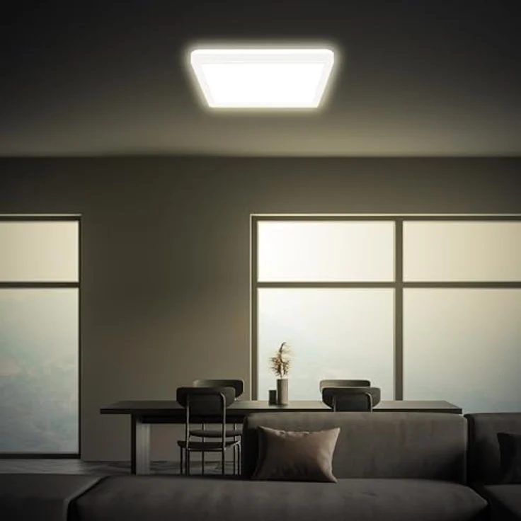 BRILONER LED Deckenlampe mit indirektem Licht, flach, neutralweißes Licht, 24x24x3 cm, Weiß – Bild 3