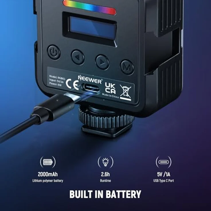 NEEWER RGB61 Kamera Videolicht, 360° Vollfarb Magnetisches Mini LED Panel mit 3 Cold Shoe Mounts, 2500K-8500K Farbtemperatur, CRI 97+, 20 Szenenmodi, 2000mAh Akku, Fotografie Zubehör – Bild 5