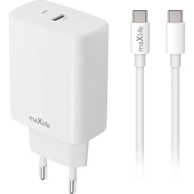 Maxlife MXTC-10-20C PD QC Ladegerät 20W weiß mit USB-C auf USB-C Kabel