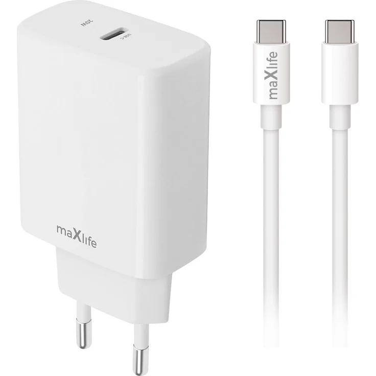 Maxlife MXTC-10-20C PD QC Ladegerät 20W weiß mit USB-C auf USB-C Kabel