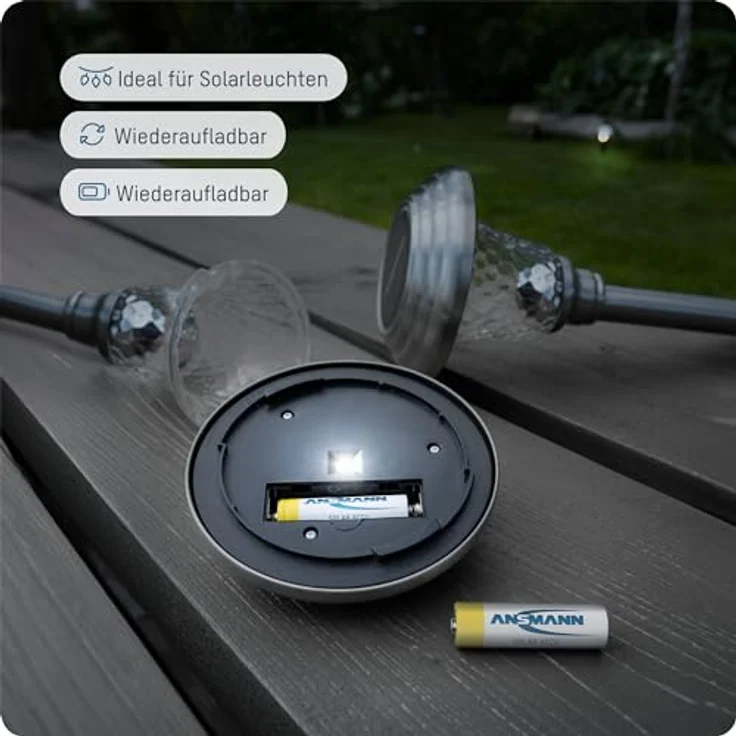 ANSMANN Akku AA Mignon 800 mAh 1,2V NiMH für Solarlampe 2 Stück - Wiederaufladbare Batterien mit geringer Selbstentladung maxE - Solar Akkus ideal für Solarleuchte im Garten - Rechargeable Battery – Bild 2