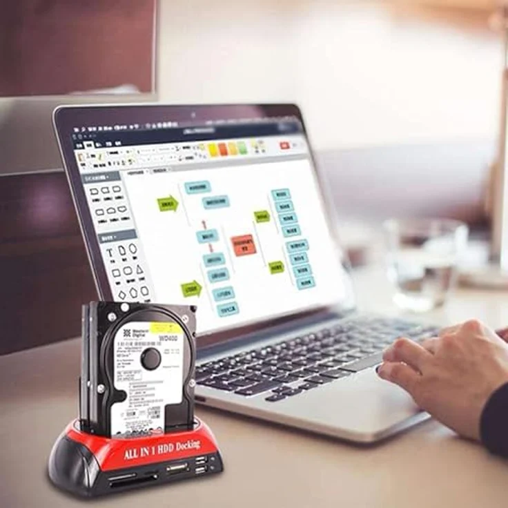 Retoo Festplatten Docking Station USB 2.0, Dualschacht für SATA IDE 2,5 Zoll & 3,5 Zoll HDD SSD SATA, Offline Klon, OTB Funktion, Festplatten-Dockingstation, Schwarz – Bild 3