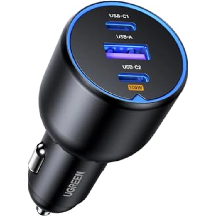 UGREEN 130W Zigarettenanzünder USB C Auto Ladegerät, 3-Port Schnellladeadapter mit PD+QC 3.0 für MacBook Pro, iPhone 16/16 Pro/16 Pro Max, Galaxy S24, robustes Design mit intelligentem Ladeschutz – Bild 1